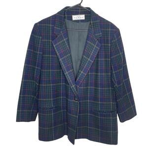 Vintage Womens Wool Blazer Jacket PL Tartan Preppy Dark Academia Old Money USA